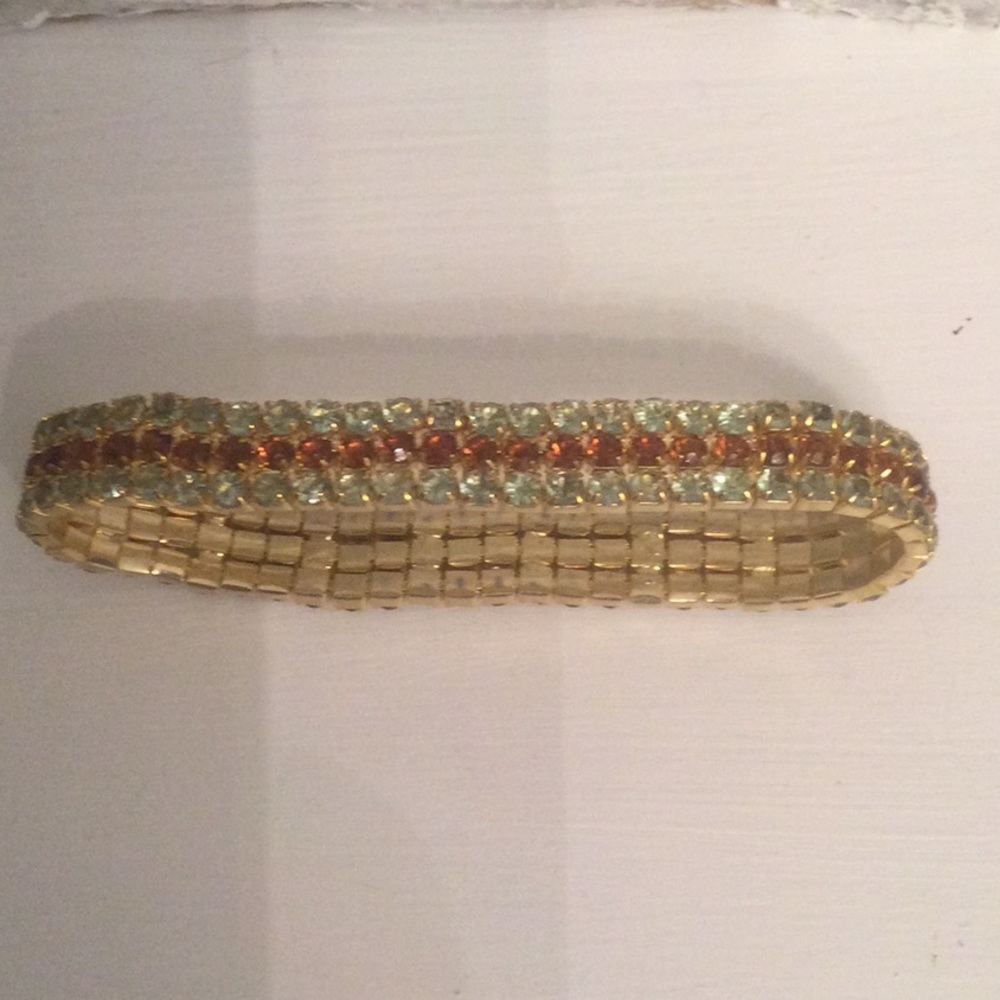 Expandable Bracelet.  Brown & Mint Green. Gold Tone Backing.